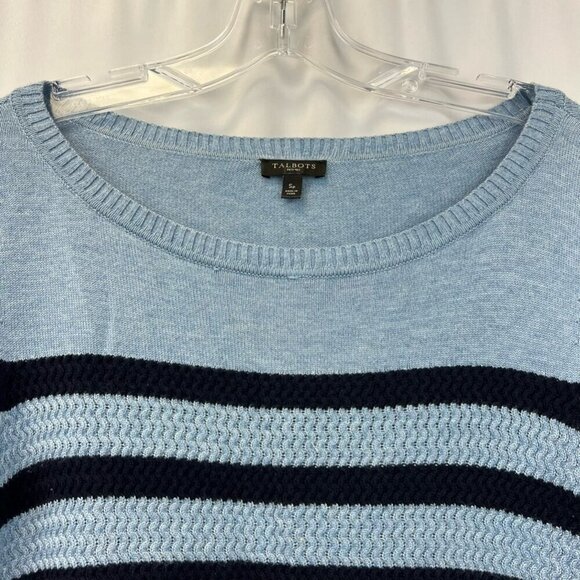 Talbots Womens Pullover Sweater Blue Striped Long Sleeve Round Neck Petites S - Picture 7 of 10
